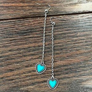 Heart Turquoise Long Dangle Earrings